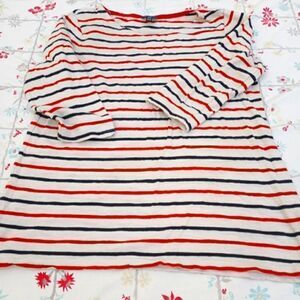 Jones New York M Striped 3/4 Sleeve 100% Cotton Multicolored Women's Top T-Shirt
